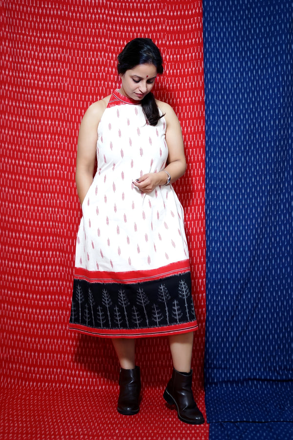 GRACE: HALTER NECK SLEEVLESS HANDLOOM IKAT COTTON DRESS