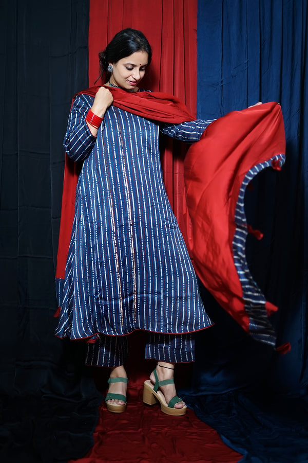 YAMINI : PRE STITCHED HANDBLOCK AJRAKH MODAL SILK SUIT