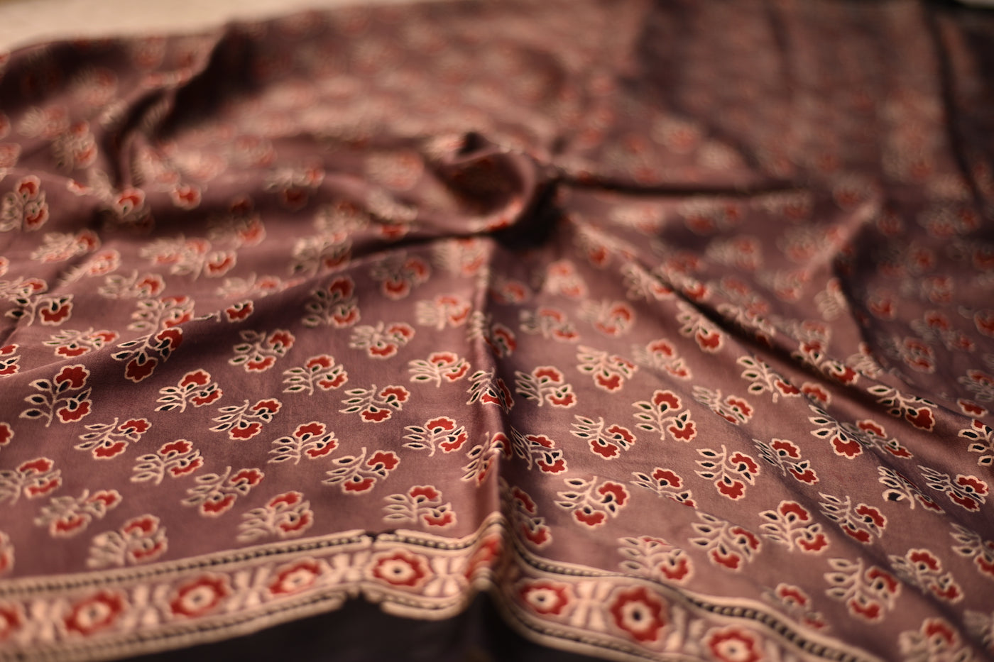 ISHITA: Handblock Modal Silk Tissue Ajrakh Saree