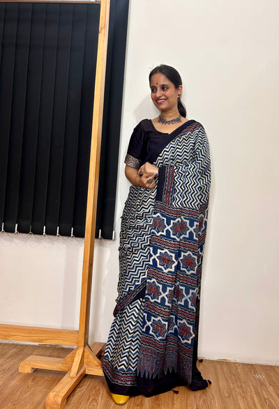 GRACE: HANDBLOCK AJRAKH MODAL SILK SAREE