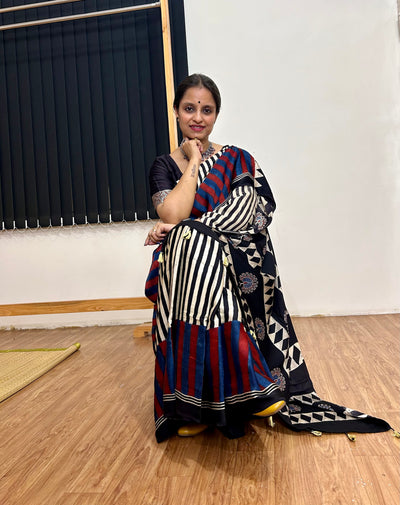 MIA: HANDBLOCK AJRAKH MODAL SILK SAREE