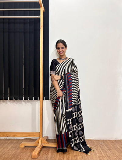 MIA: HANDBLOCK AJRAKH MODAL SILK SAREE