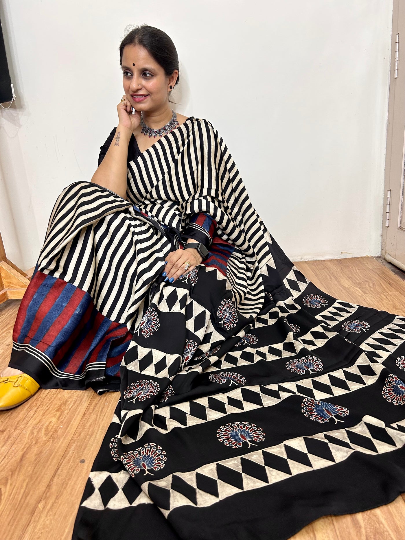 MIA: HANDBLOCK AJRAKH MODAL SILK SAREE