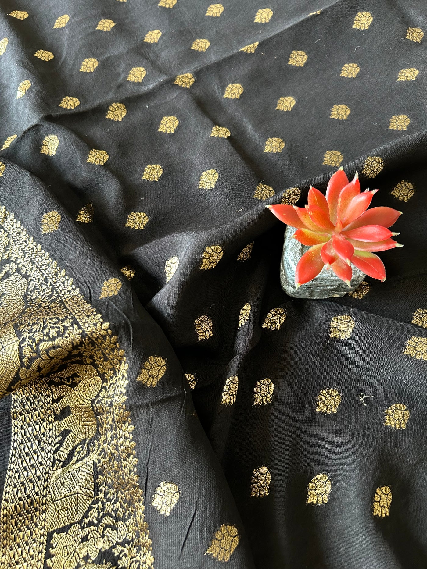 Maina:Cream,Handblock printed ajrakh premium dola silk saree with meenakari pallu