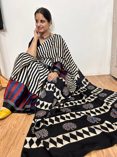 MIA: HANDBLOCK AJRAKH MODAL SILK SAREE