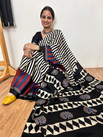 MIA: HANDBLOCK AJRAKH MODAL SILK SAREE