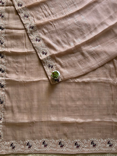 LAILA:DESIGNER CRAPE ORGANZA SAREE WITH SEQUENCE WORK.
