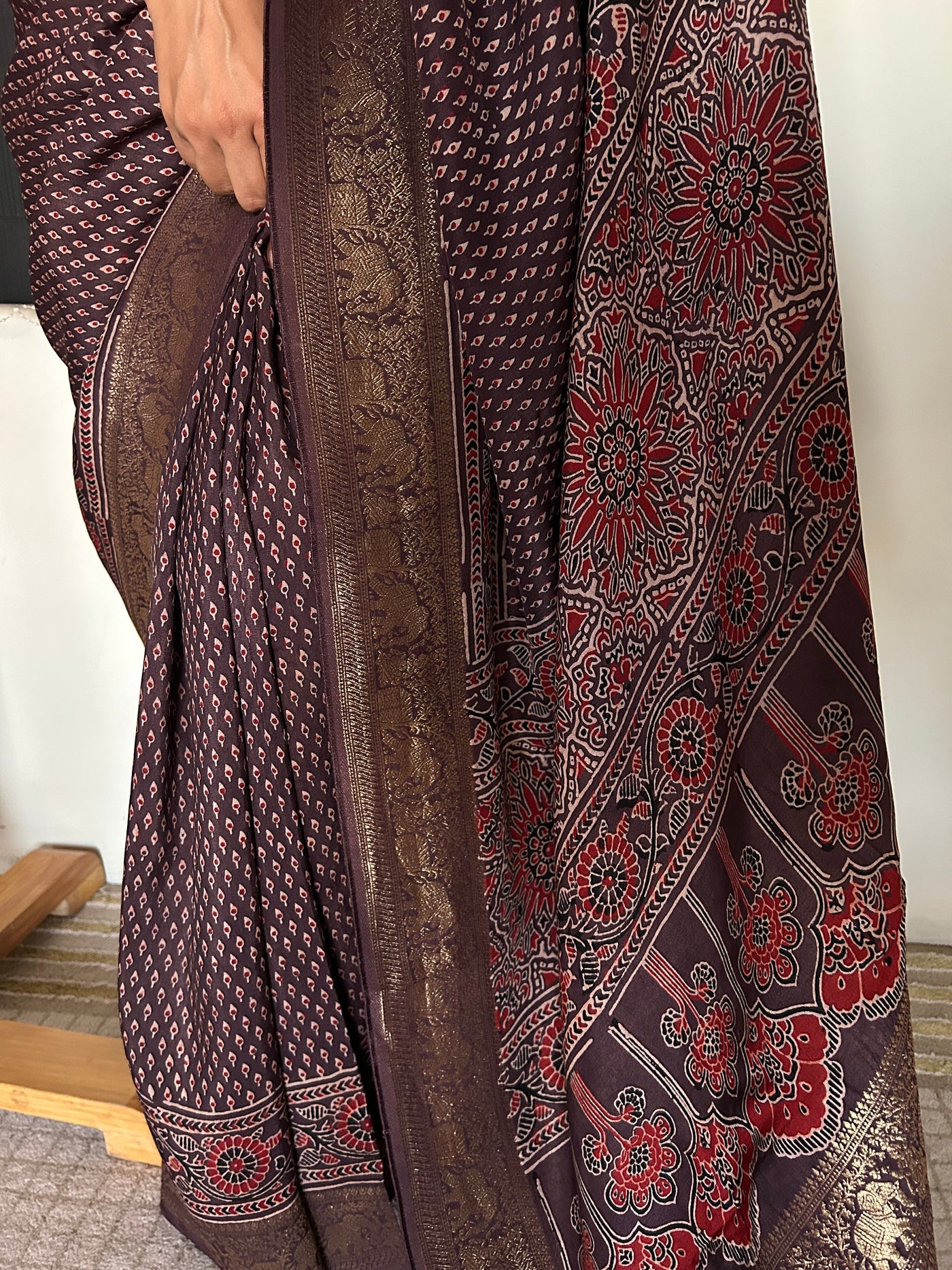 Rewa :Premium Dola Silk Meenakari Tissue Ajrakh