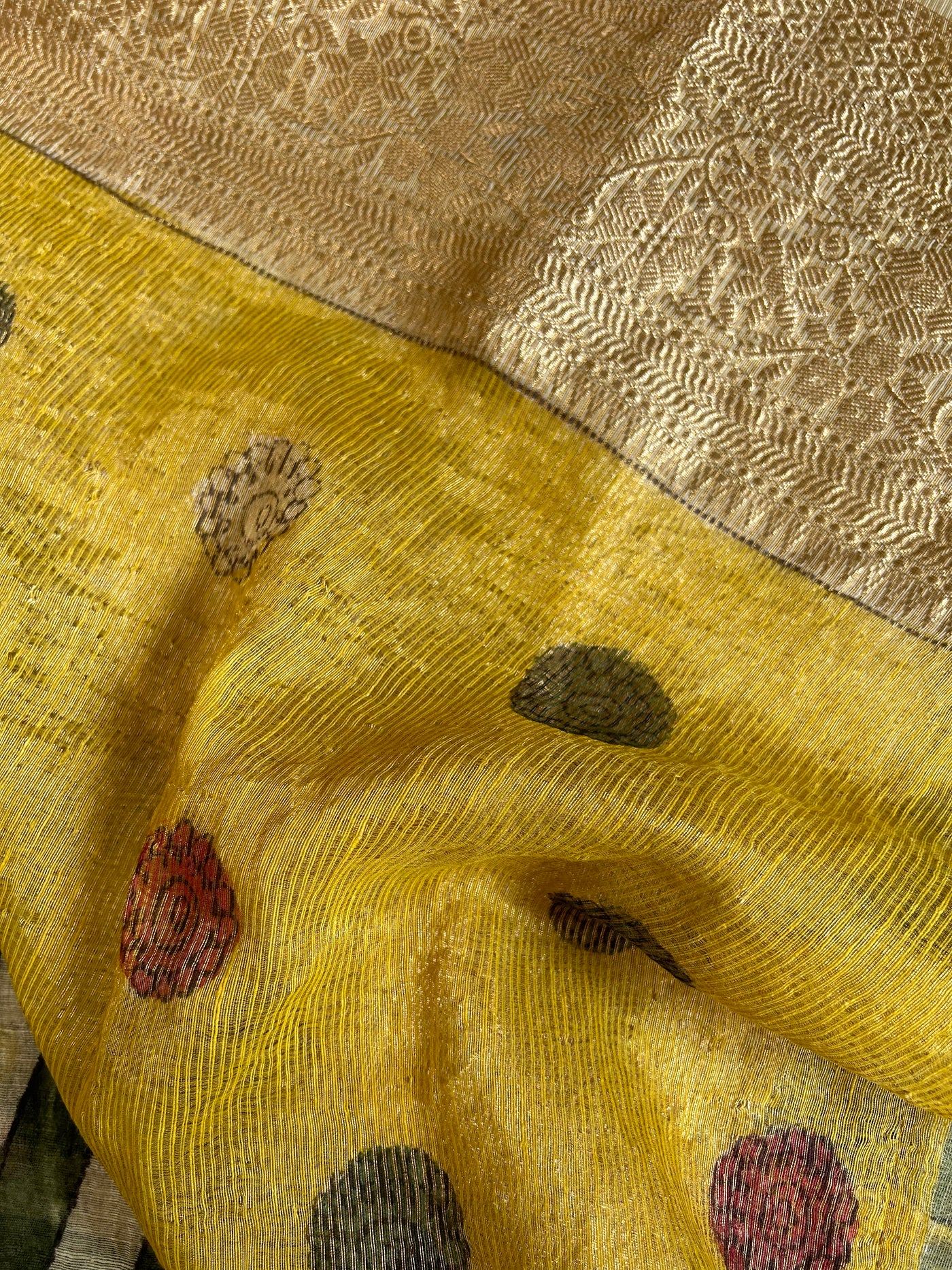 AADILAKSHMI:HAND DRAWN, HAND PAINTED PURE SILK-LINEN PEN KALAMKARI SAREE with meenakari border