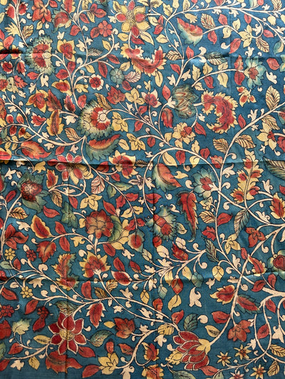 RAT KI RANI:FLORAL, HANDLOOM PURE TUSSAR-COTT PENKALAMKARI BLOUSE PIECE.