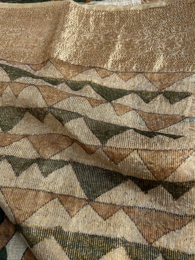 NAVJYOTI:HAND DRAWN, HAND PAINTED PURE SILK-LINEN PEN KALAMKARI SAREE with meenakari border