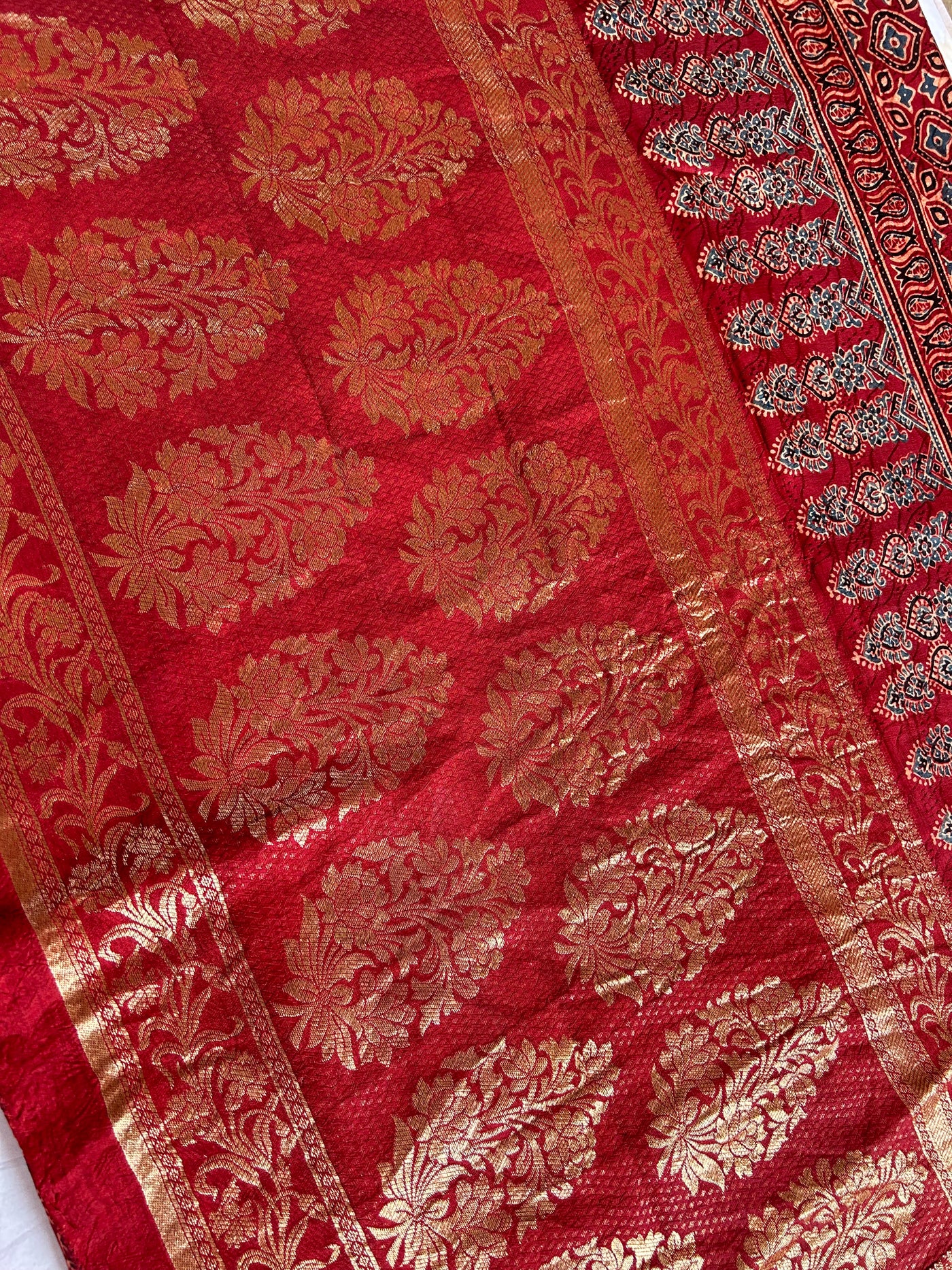 LEKHA: Handblock Dola silk ajrakh sari