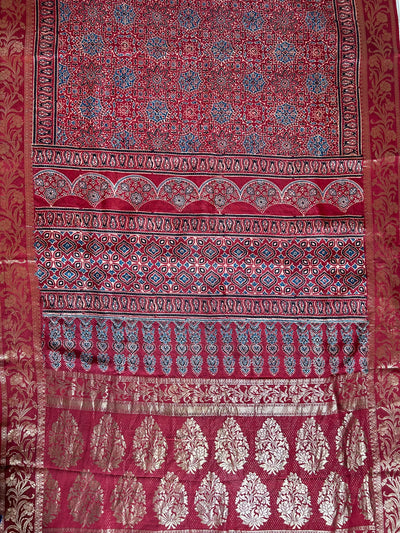 LEKHA: Handblock Dola silk ajrakh sari