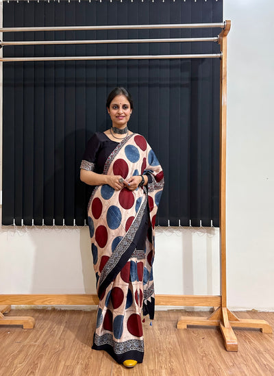 ZARA: HANDBLOCK AJRAKH MODAL SILK SAREE