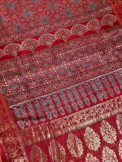 LEKHA: Handblock Dola silk ajrakh sari