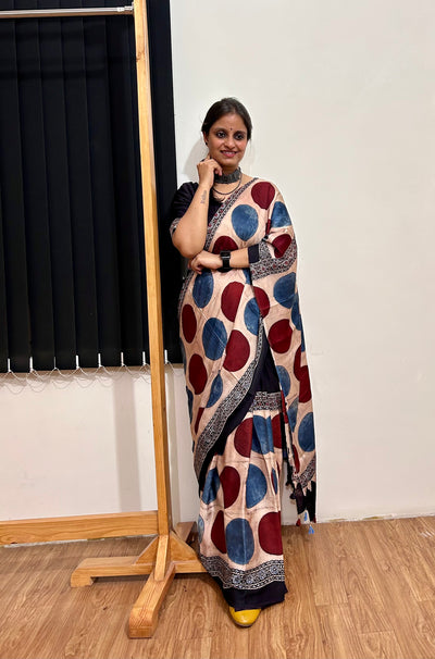 ZARA: HANDBLOCK AJRAKH MODAL SILK SAREE