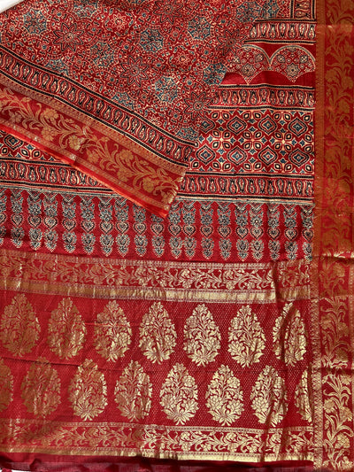 LEKHA: Handblock Dola silk ajrakh sari