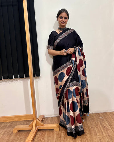 ZARA: HANDBLOCK AJRAKH MODAL SILK SAREE