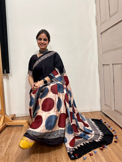 ZARA: HANDBLOCK AJRAKH MODAL SILK SAREE