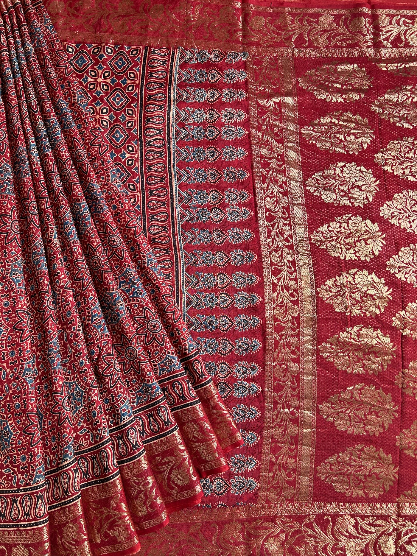 LEKHA: Handblock Dola silk ajrakh sari