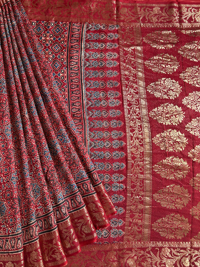 LEKHA: Handblock Dola silk ajrakh sari