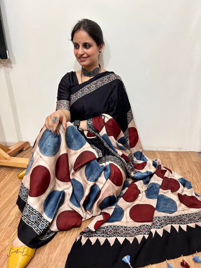 ZARA: HANDBLOCK AJRAKH MODAL SILK SAREE