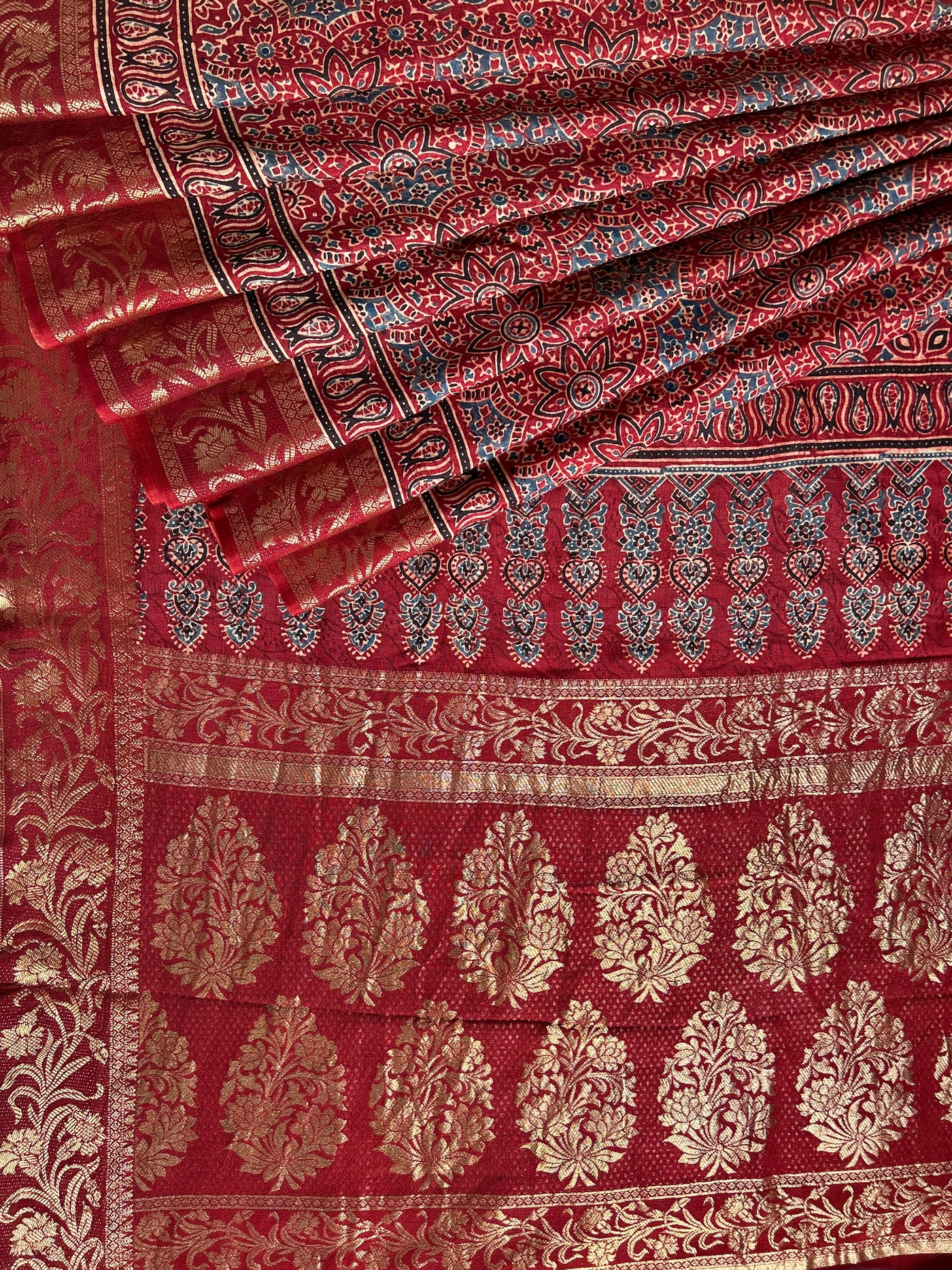 LEKHA: Handblock Dola silk ajrakh sari