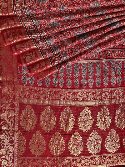 LEKHA: Handblock Dola silk ajrakh sari