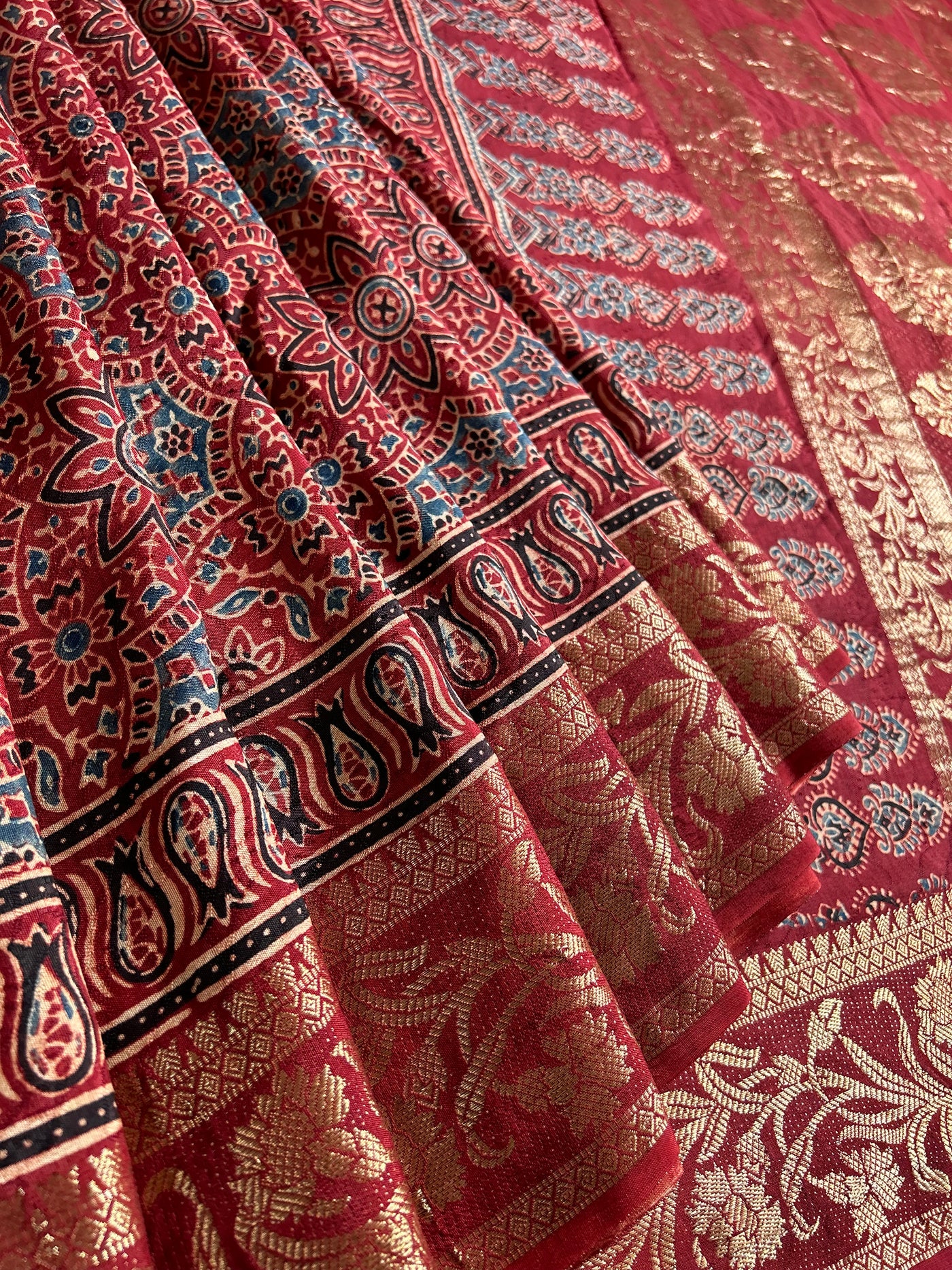 LEKHA: Handblock Dola silk ajrakh sari