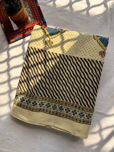 Kajal: Handblock Ajrakh Mulmul Cotton Saree