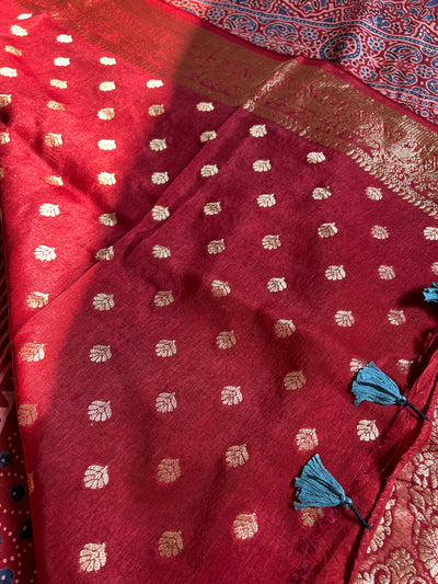 KUMKUM:Premium Dola SILK Meenakari Tissue Ajrakh