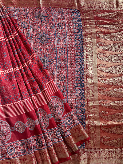 KUMKUM:Premium Dola SILK Meenakari Tissue Ajrakh