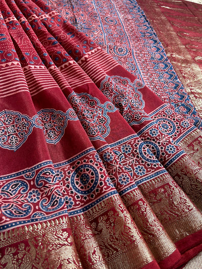 KUMKUM:Premium Dola SILK Meenakari Tissue Ajrakh