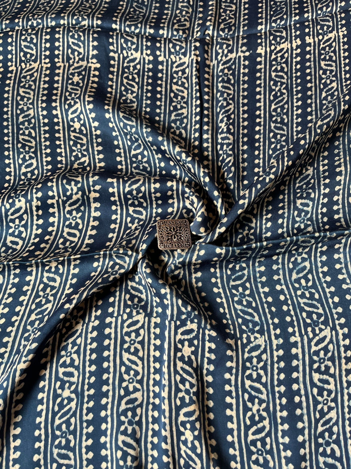 Indigo : Handblock Printed Ajrakh Modal Silk Fabric