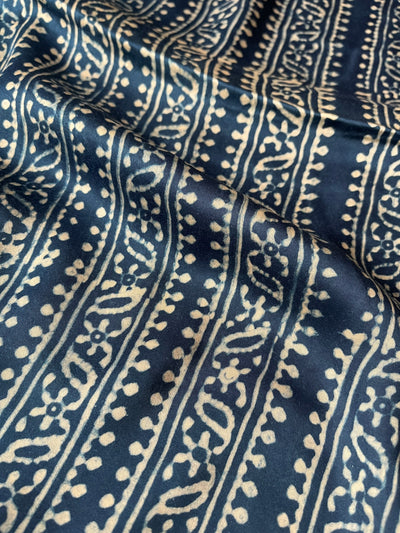 Indigo : Handblock Printed Ajrakh Modal Silk Fabric