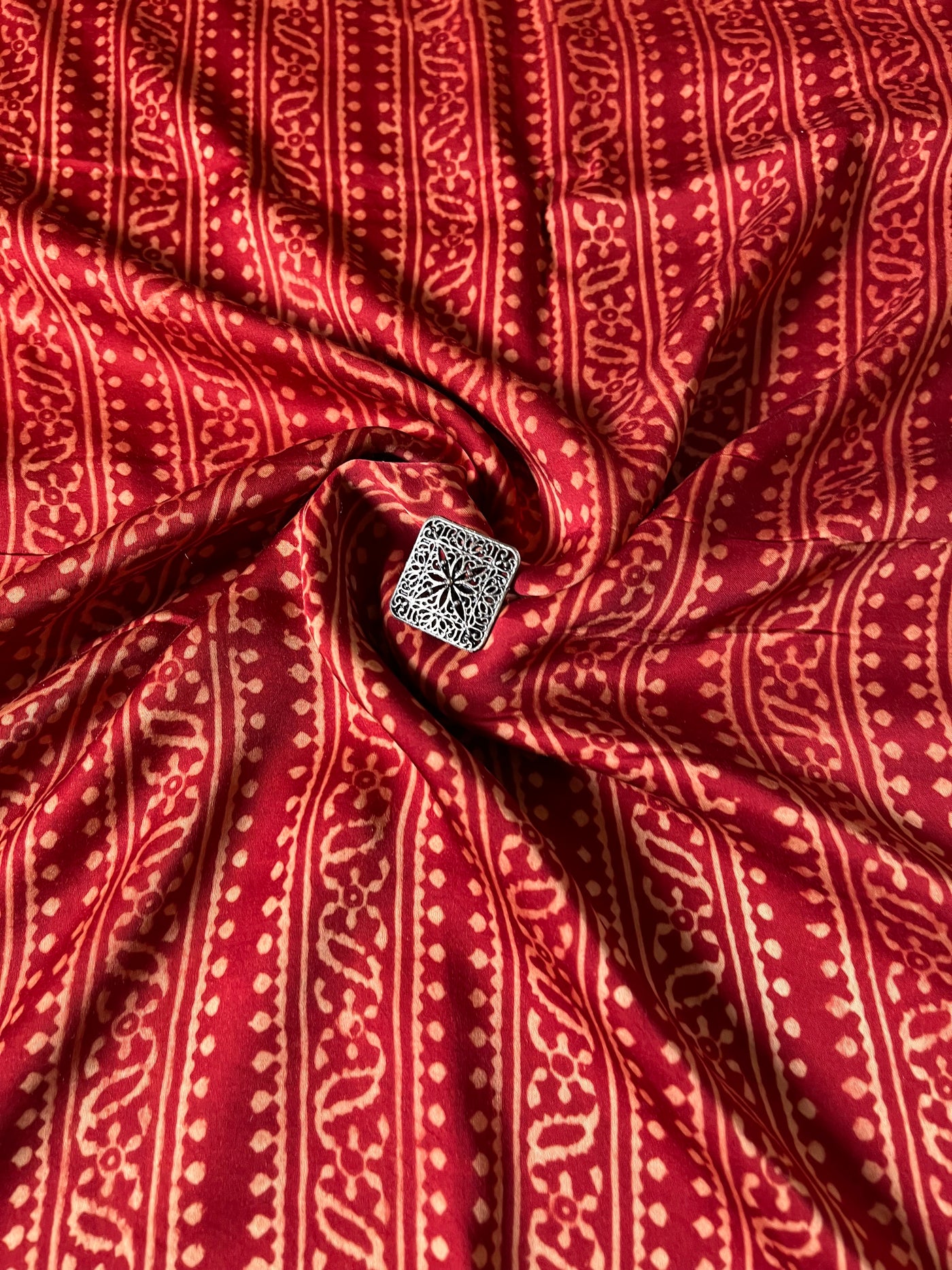 Red Lining Handblock Printed Ajrakh Modal Silk Fabric