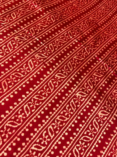 Red Lining Handblock Printed Ajrakh Modal Silk Fabric