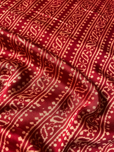 Red Lining Handblock Printed Ajrakh Modal Silk Fabric