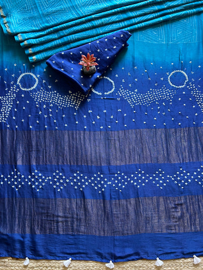 RITUJA: HANDMADE NUI SHIBORI-BANDHANI PURE SILK-COTT SAREE