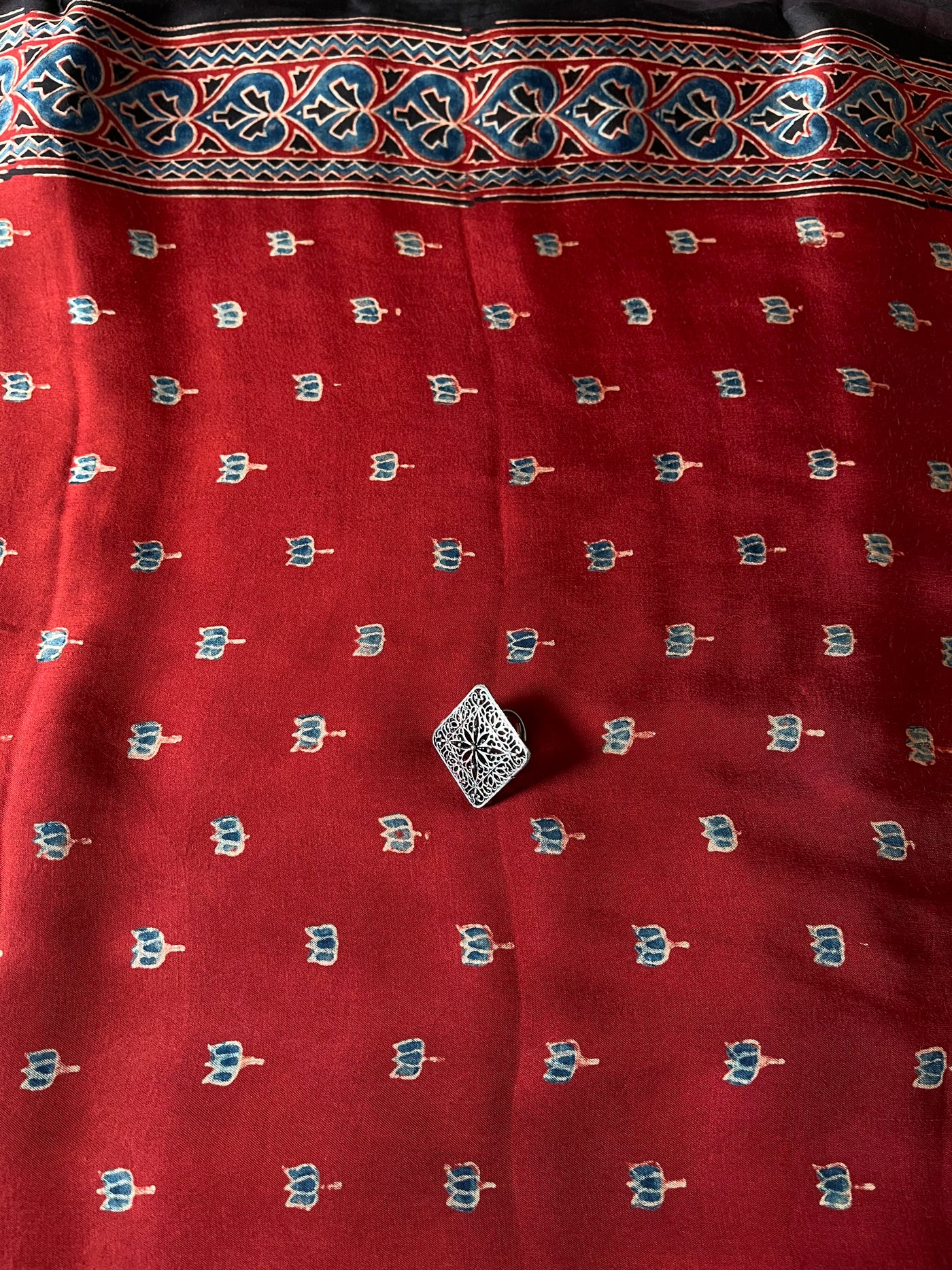 LAAL KAMAL:  Handblock Printed Ajrakh Modal Silk Fabric