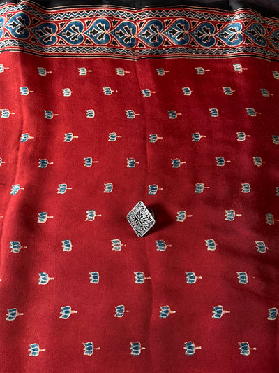 LAAL KAMAL:  Handblock Printed Ajrakh Modal Silk Fabric