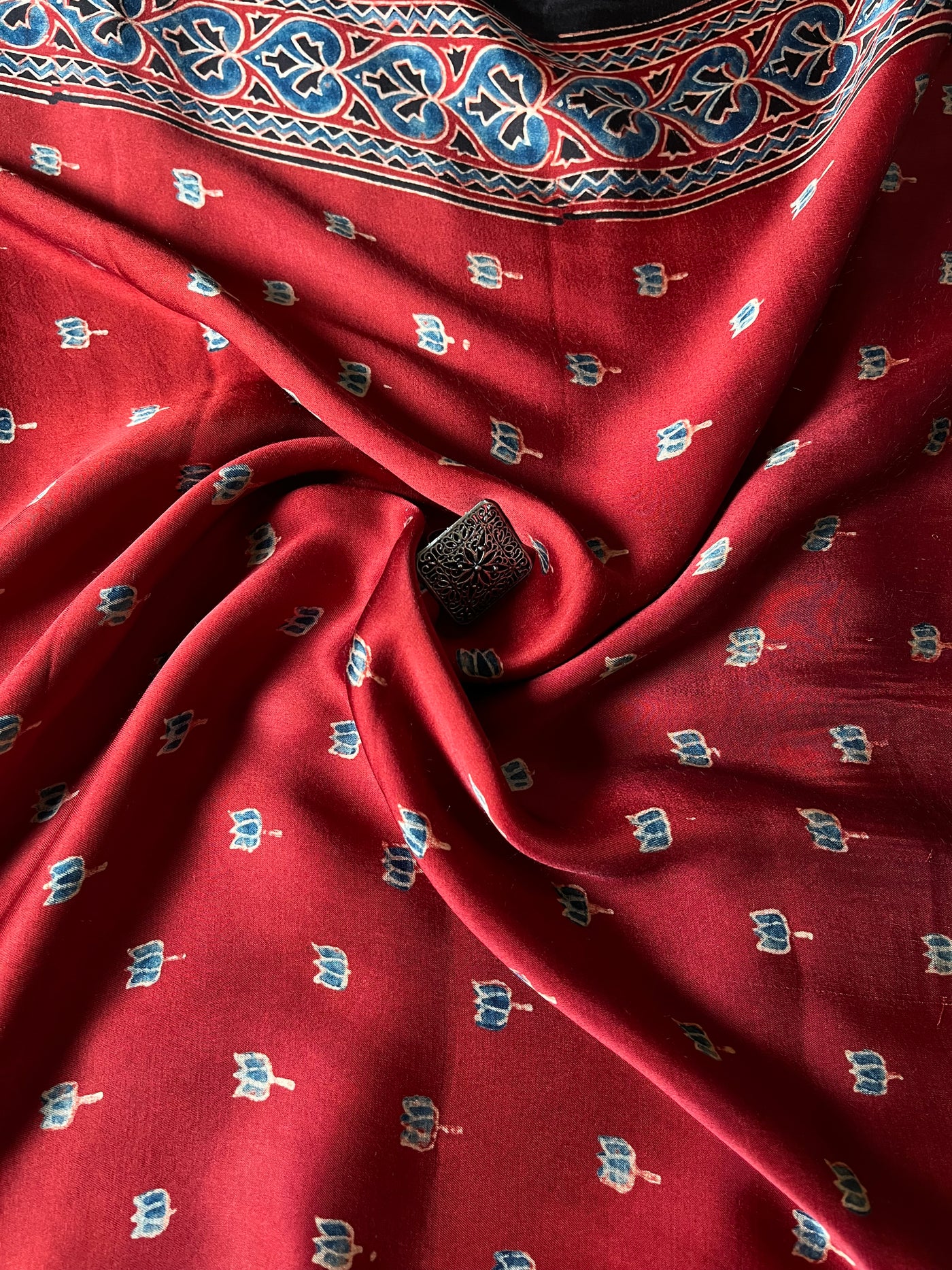 LAAL KAMAL:  Handblock Printed Ajrakh Modal Silk Fabric