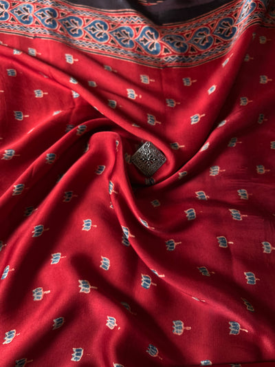 LAAL KAMAL:  Handblock Printed Ajrakh Modal Silk Fabric