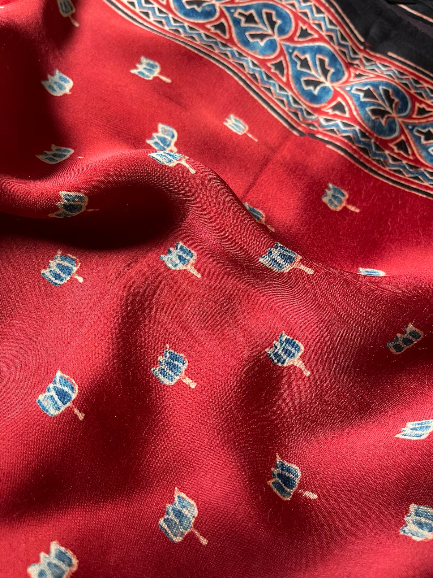 LAAL KAMAL:  Handblock Printed Ajrakh Modal Silk Fabric