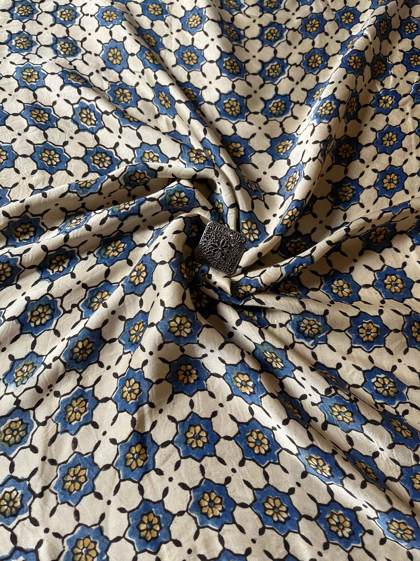 White star:  Handblock Printed Ajrakh Modal Silk Fabric