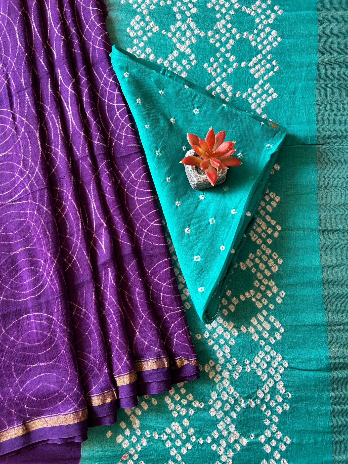 RAMA: HANDMADE NUI SHIBORI-BANDHANI PURE SILK-COTT SAREE