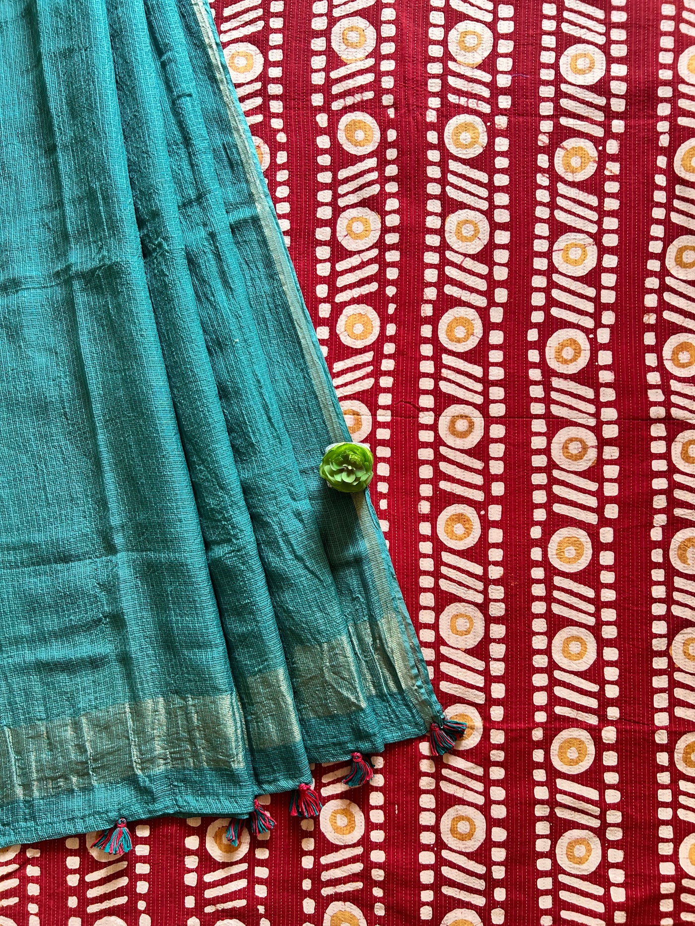 NOOTAN:MAROON, HANDBLOCK BAGRU PRINTED 3 PIECE COTTON KANTHA DRESS MAT –  MYPOSHAAKH