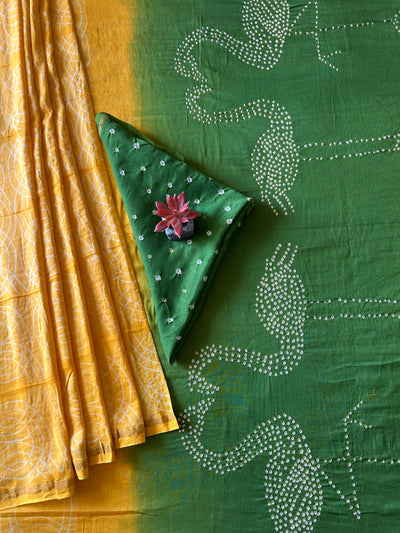 GENDA PHOOL: HANDMADE NUI SHIBORI-BANDHANI PURE SILK-COTT SAREE