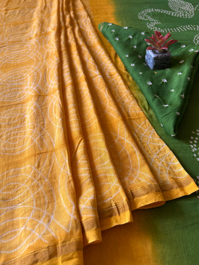 GENDA PHOOL: HANDMADE NUI SHIBORI-BANDHANI PURE SILK-COTT SAREE