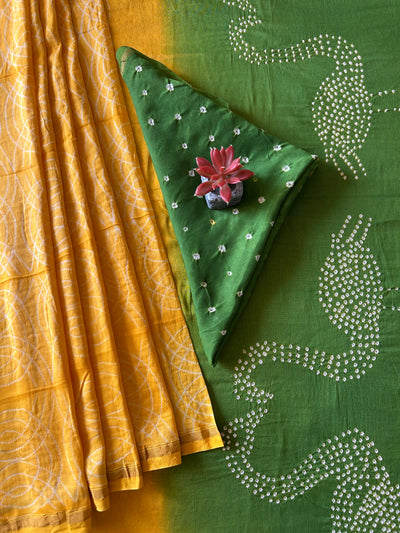 GENDA PHOOL: HANDMADE NUI SHIBORI-BANDHANI PURE SILK-COTT SAREE